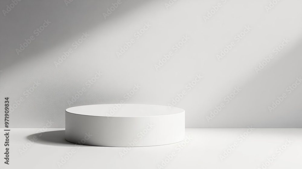 Minimal white pedestal, gentle shadow play on clean background, 3D illustration Minimal white pedestal, gentle shadow play on clean background, 3D illustration