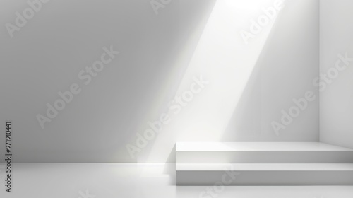 Wallpaper Mural Minimalist white room with light beam qith a blank podium. Concept of space, presentation, and simplicity. Torontodigital.ca