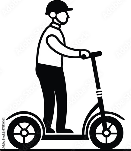 Silhouette of Driving a Segway - Vector illustration Icon on black and white.