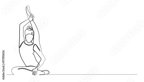 line art drawing woman ballet dancer.one line drawing of ballet dancer bending legs up.single line vector illustration.isolated white background