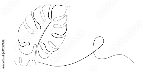 continuous line monstera leaf.one line drawing of monstera leaf icon.single line vector illustration.isolated white background