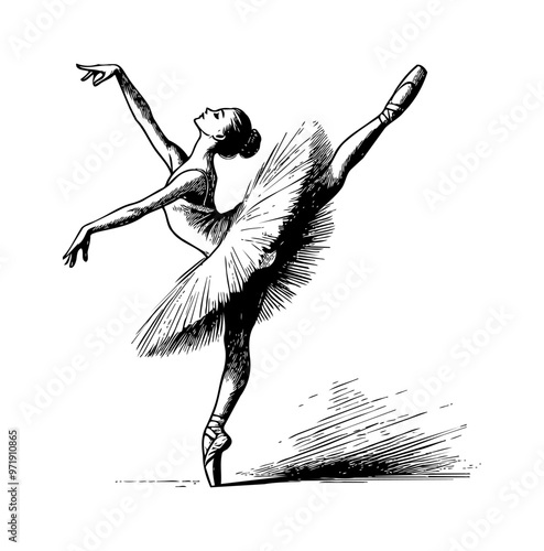 ballerina engraving black and white outline