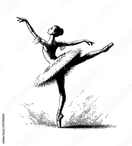 ballerina engraving black and white outline