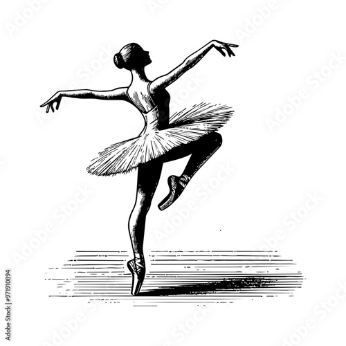 ballerina engraving black and white outline