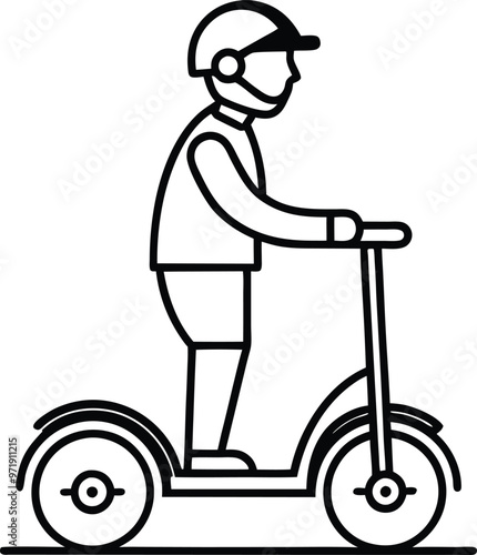 Silhouette of Driving a Segway - Vector illustration Icon on black and white.