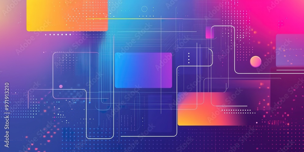 Obraz premium Colorful abstract geometric shapes and lines on blurred background