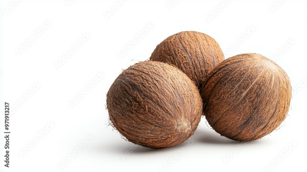 Three coconuts are piled on top of each other Three coconuts are piled on top of each other