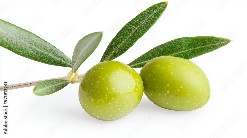 Obraz premium Two green olives on a white background