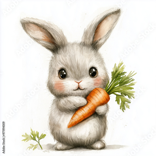 A fluffy bunny holding a ca...