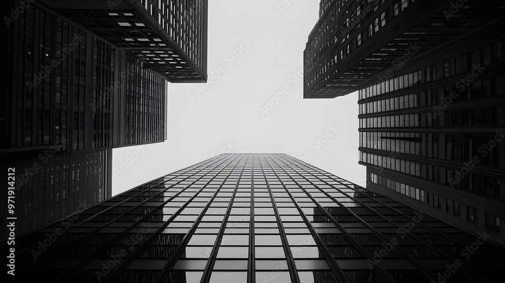 Fototapeta premium Black and White Perspective of a Skyscraper in the City