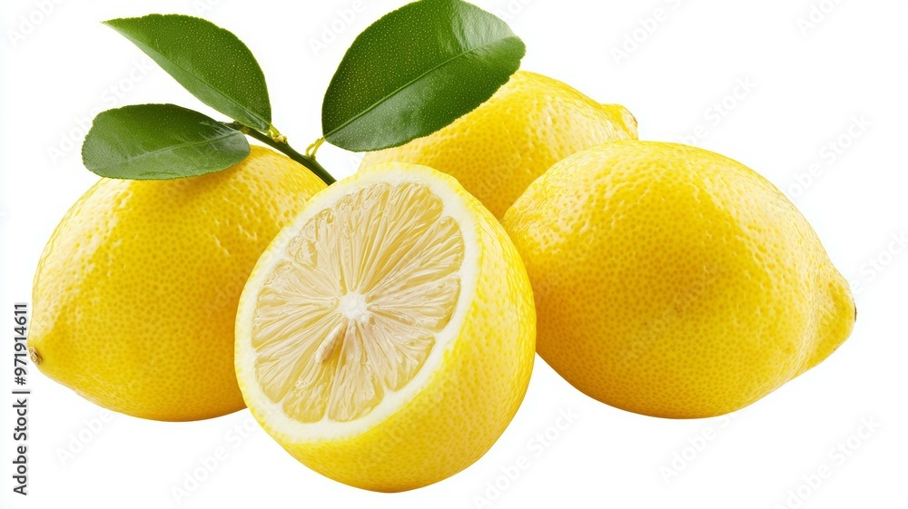 A bunch of lemons with one cut open A bunch of lemons with one cut open