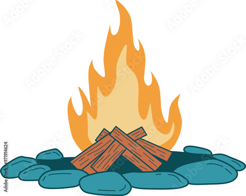 Camping Hot Bonfire Flat Icon photo