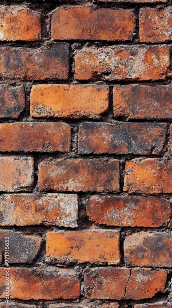 Weathered Red Brick Wall with Black Soot and White Patches Weathered Red Brick Wall with Black Soot and White Patches