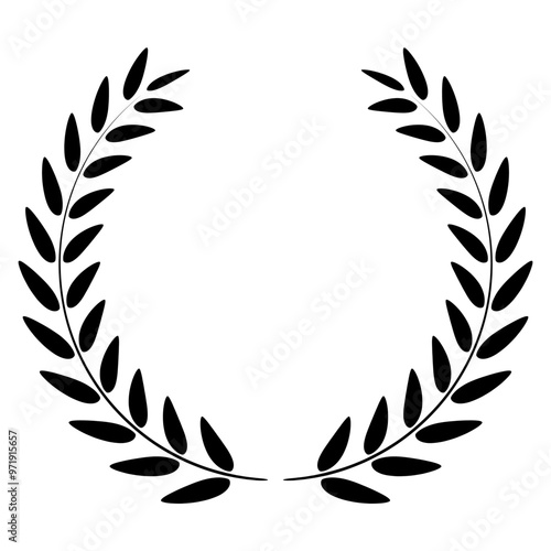 Laurel wreath, Black circular laurel olive branches greek wreath vector illustration, A winner award of olive, stars of victory symbol, achievement heraldry symbol isolated on white background