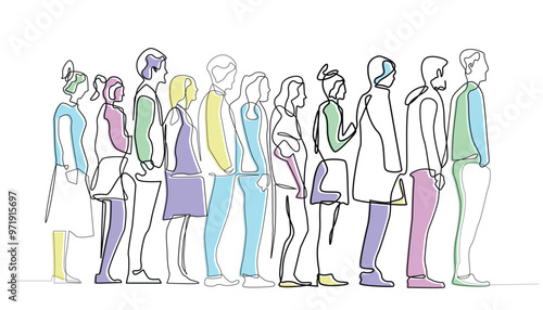 line art drawing of queuing to make payment.queuing at the shop cashier, queuing at the place to eat.line art vector illustration