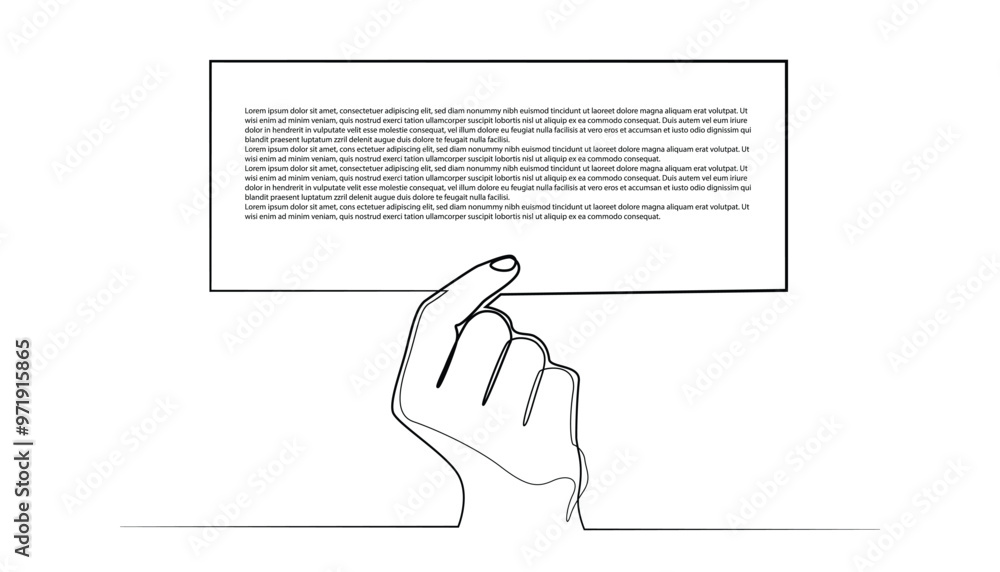 continuous line of hand holding blank white paper.business advertising design template one line vector drawing.single line vector illustration continuous line of hand holding blank white paper.business advertising design template one line vector drawing.single line vector illustration
