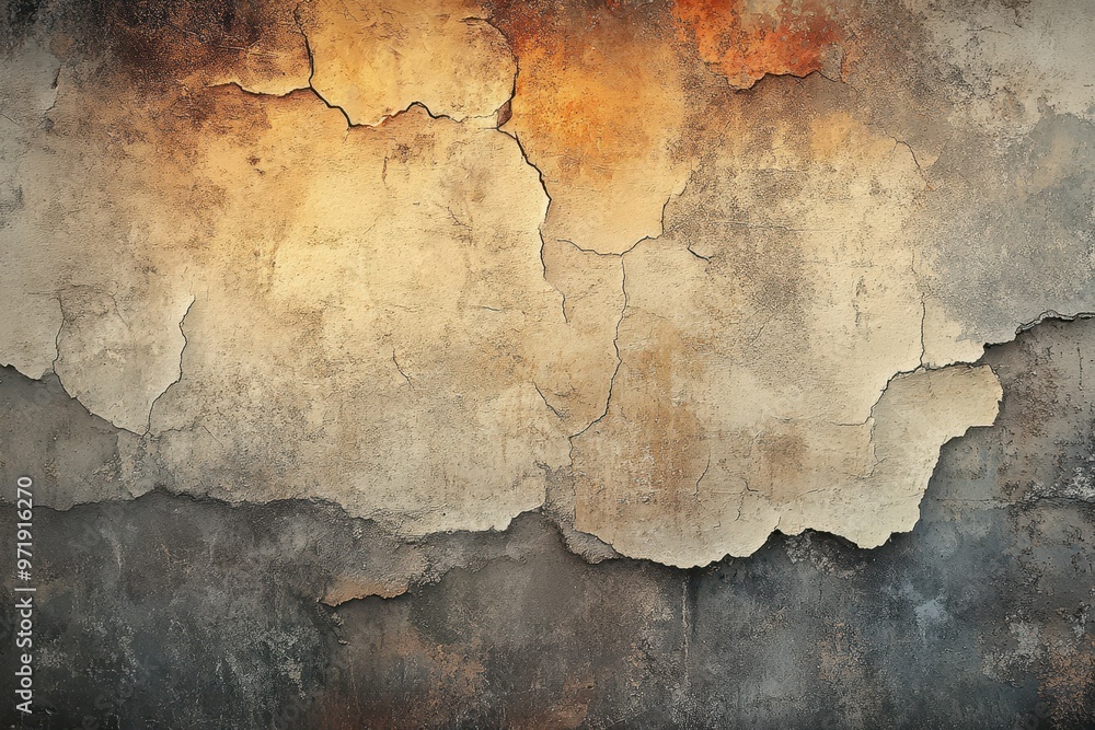 Obraz premium Cracked and Chipped Beige and Gray Wall Texture