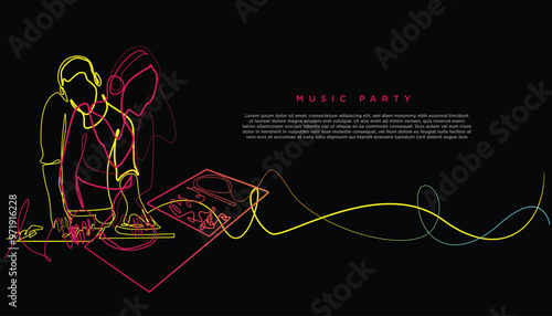 DJ background. Vector design template for music party background, nightlife. Neon DJ banner design