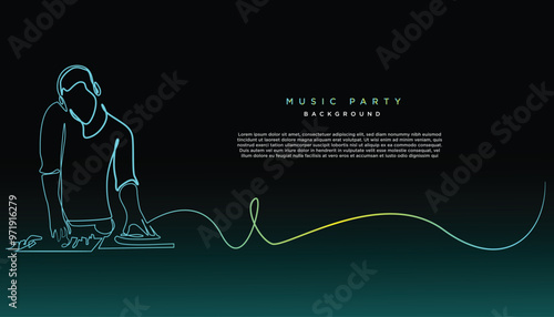 DJ background. Vector design template for music party background, nightlife. Neon DJ banner design