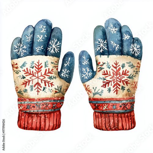 A pair of mittens with snow...