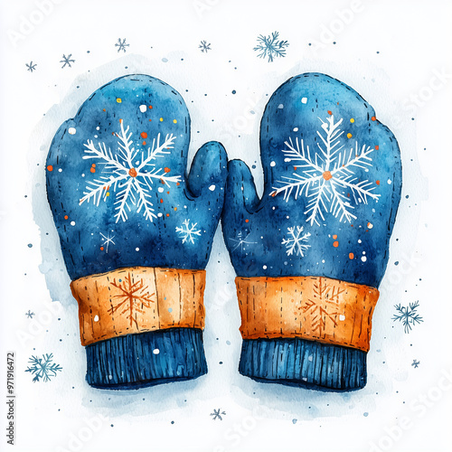 A pair of mittens with snow...