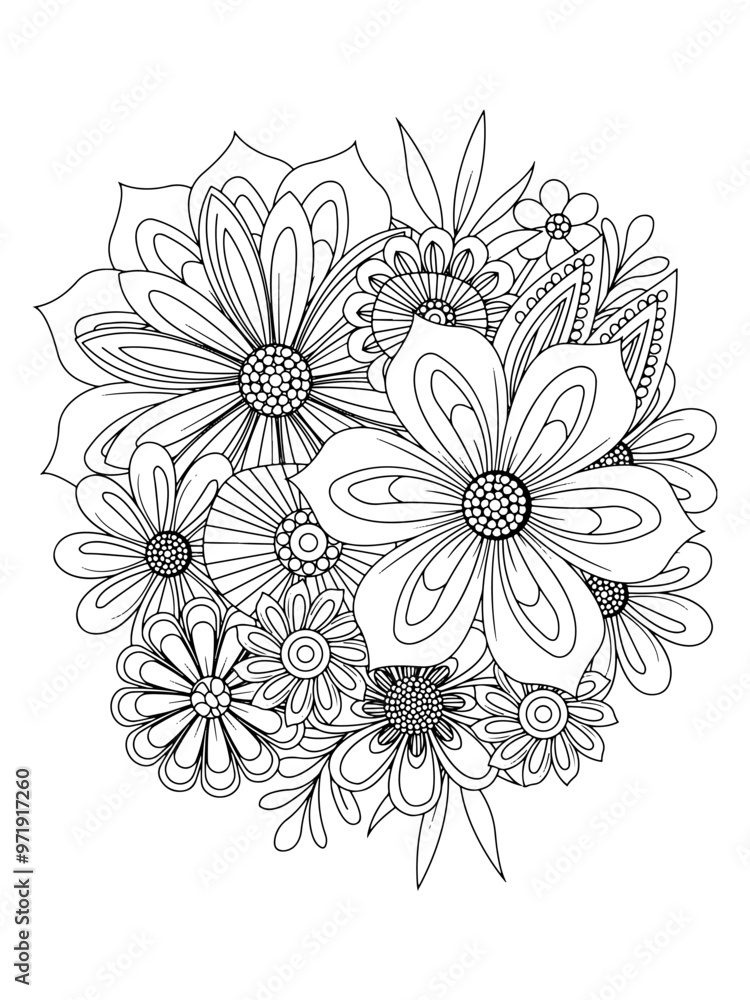 Zentangle coloring page doodle flower hand drawn line art Zentangle coloring page doodle flower hand drawn line art