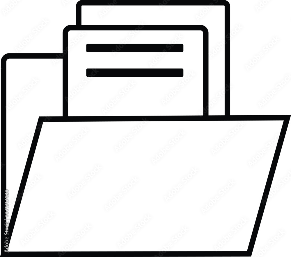 illustration of a folder with a document Contract or document signing icon. Document, folder and text. illustration of a folder with a document Contract or document signing icon. Document, folder and text.