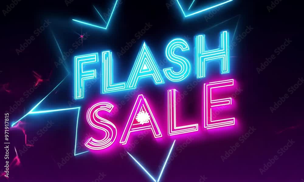 The 'FLASH SALE' text shines in radiant blue light, set against a black background, rendered in stunning Ultra HD 4K The 'FLASH SALE' text shines in radiant blue light, set against a black background, rendered in stunning Ultra HD 4K