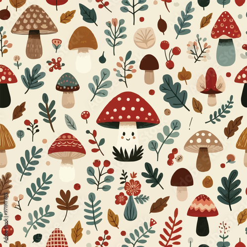 seamless pattern with mushrooms