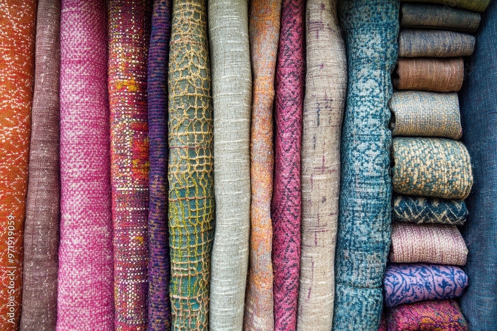 Rolled up rugs with various colorful patterns Rolled up rugs with various colorful patterns