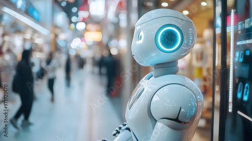 Wallpaper Mural A high-tech shopping district where autonomous robots assist customers, and blockchain ensures transparent transactions Torontodigital.ca