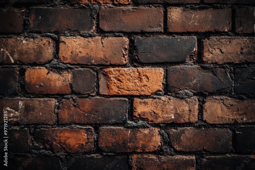 Weathered Brick Wall with Dark Mortar Weathered Brick Wall with Dark Mortar