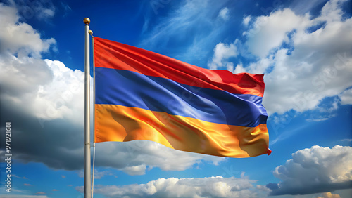 A proud symbol of Armenia, the national flag with its bold colors.
