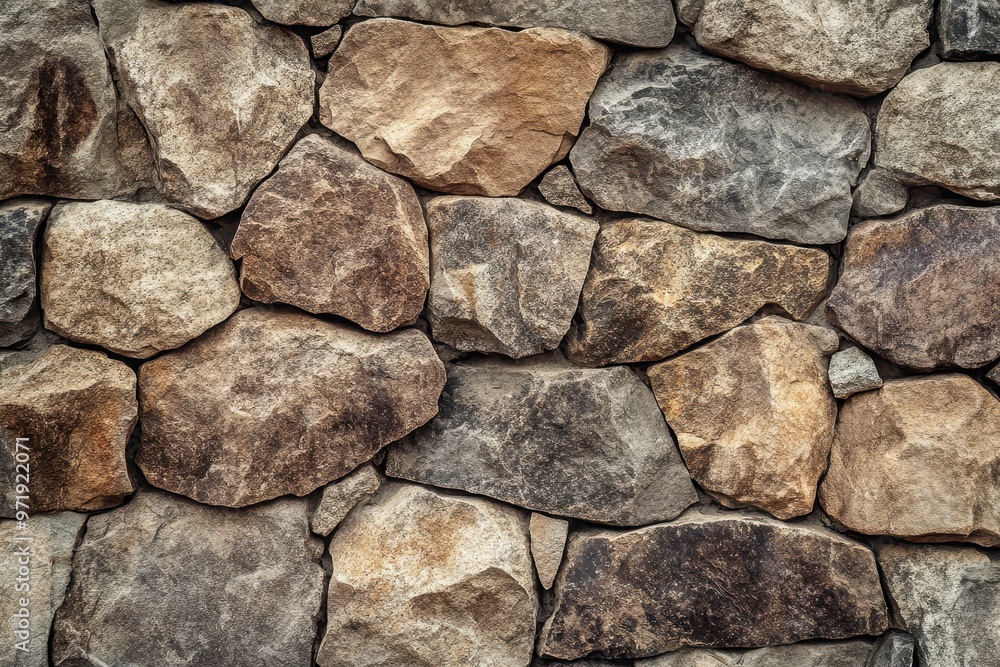 Fototapeta premium Close-Up of a Stone Wall with Irregularly Shaped Rocks