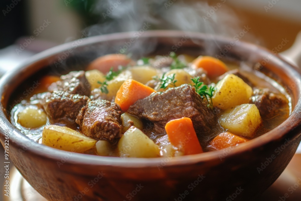 Steaming Beef Stew with Vegetables in Bowl Steaming Beef Stew with Vegetables in Bowl