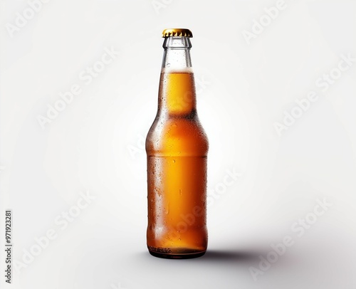 beer bottle, with an empty, white label, on a white background