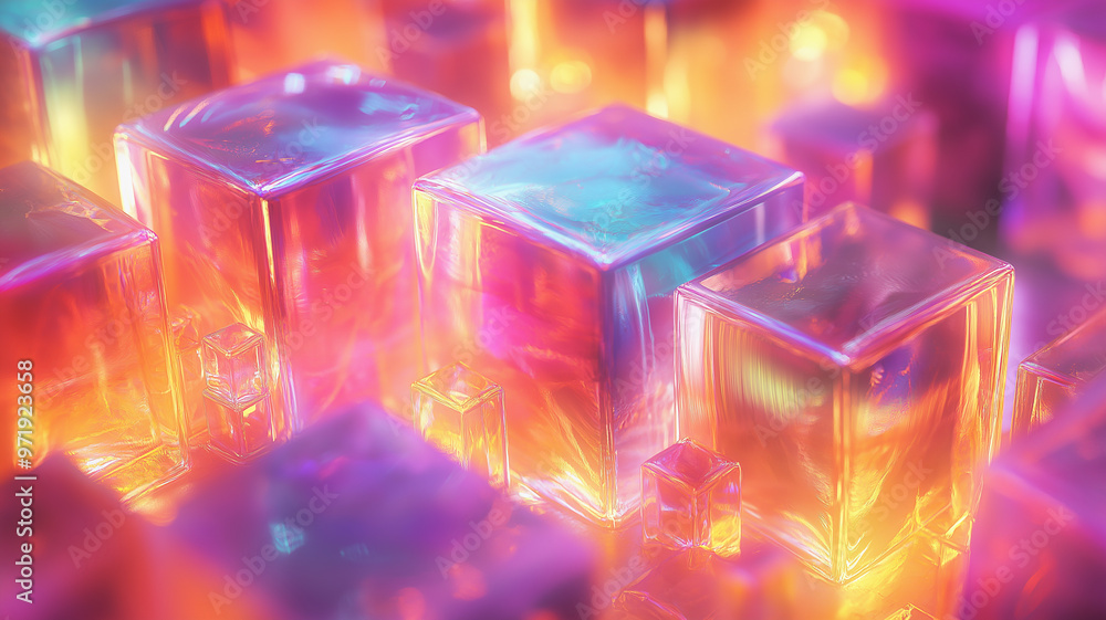 Minimalist Geometric Glass Blocks with Pastel Reflections Minimalist Geometric Glass Blocks with Pastel Reflections