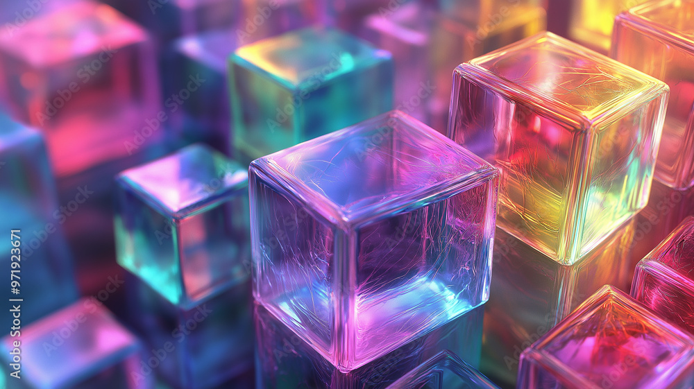 Minimalist Geometric Glass Blocks with Pastel Reflections Minimalist Geometric Glass Blocks with Pastel Reflections