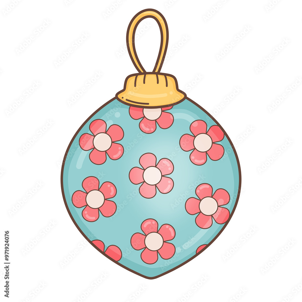 Christmas ball in trendy groovy hippie style.Merry Xmas 70s illustration Happy Winter holidays. Christmas ball in trendy groovy hippie style.Merry Xmas 70s illustration Happy Winter holidays.