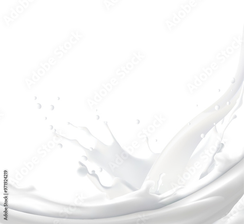 Realistic white milk splash flowing yogurt cream isolated on background. 3d realistic yogurt wave border. Vector Mesh gradient wes used