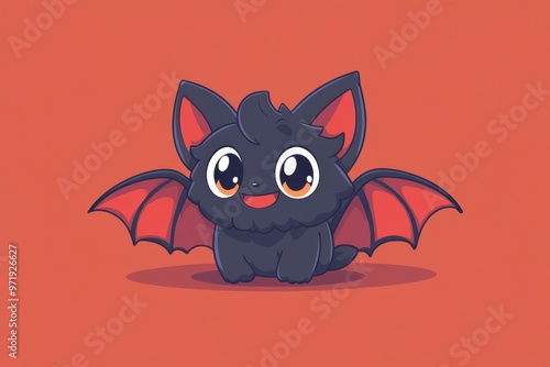 A cute cartoon creature with bat wings and cat-like features on a vibrant background. photo