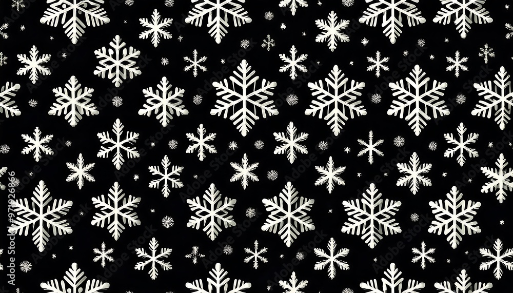 Seamless Pattern of White Snowflakes on Black Background
Seamless Pattern of White Snowflakes on Black Background