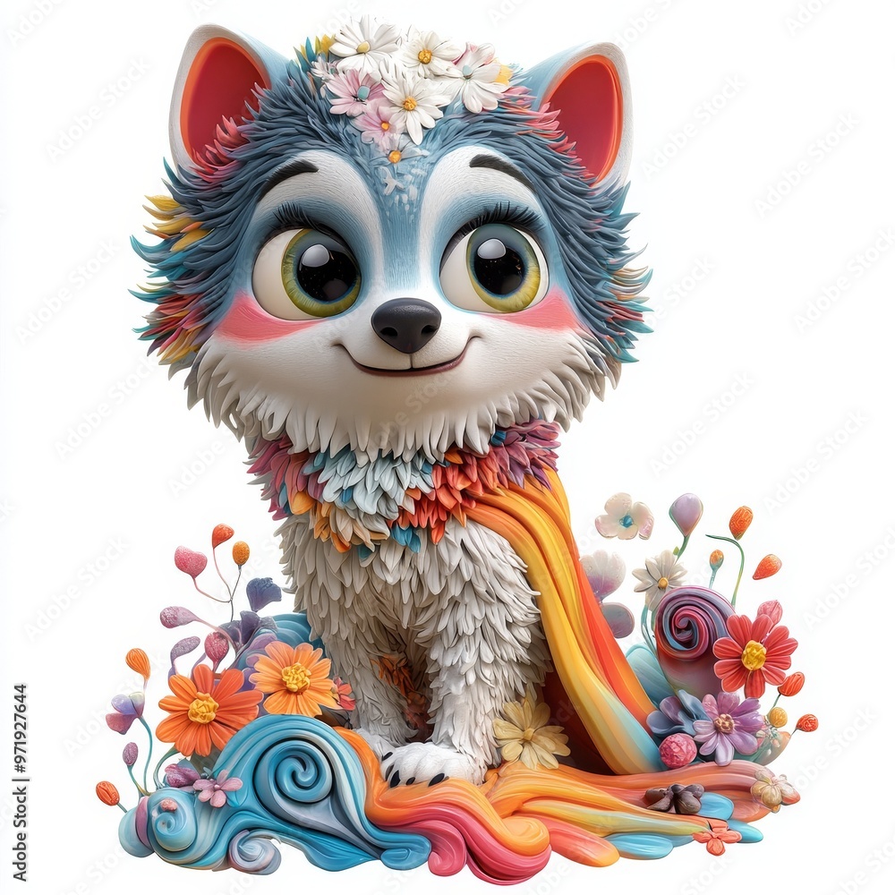 Whimsical 3D Claymation Cartoon of Playful Werewolf Pup with Cap in Colorful Surroundings Whimsical 3D Claymation Cartoon of Playful Werewolf Pup with Cap in Colorful Surroundings