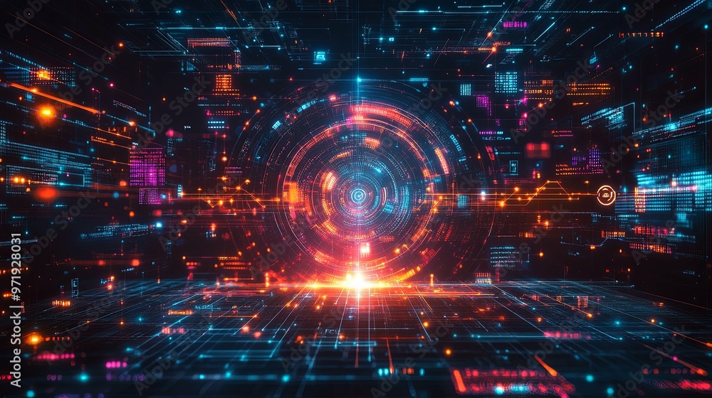 Futuristic Digital Interface with Glowing Circles and Lines Futuristic Digital Interface with Glowing Circles and Lines