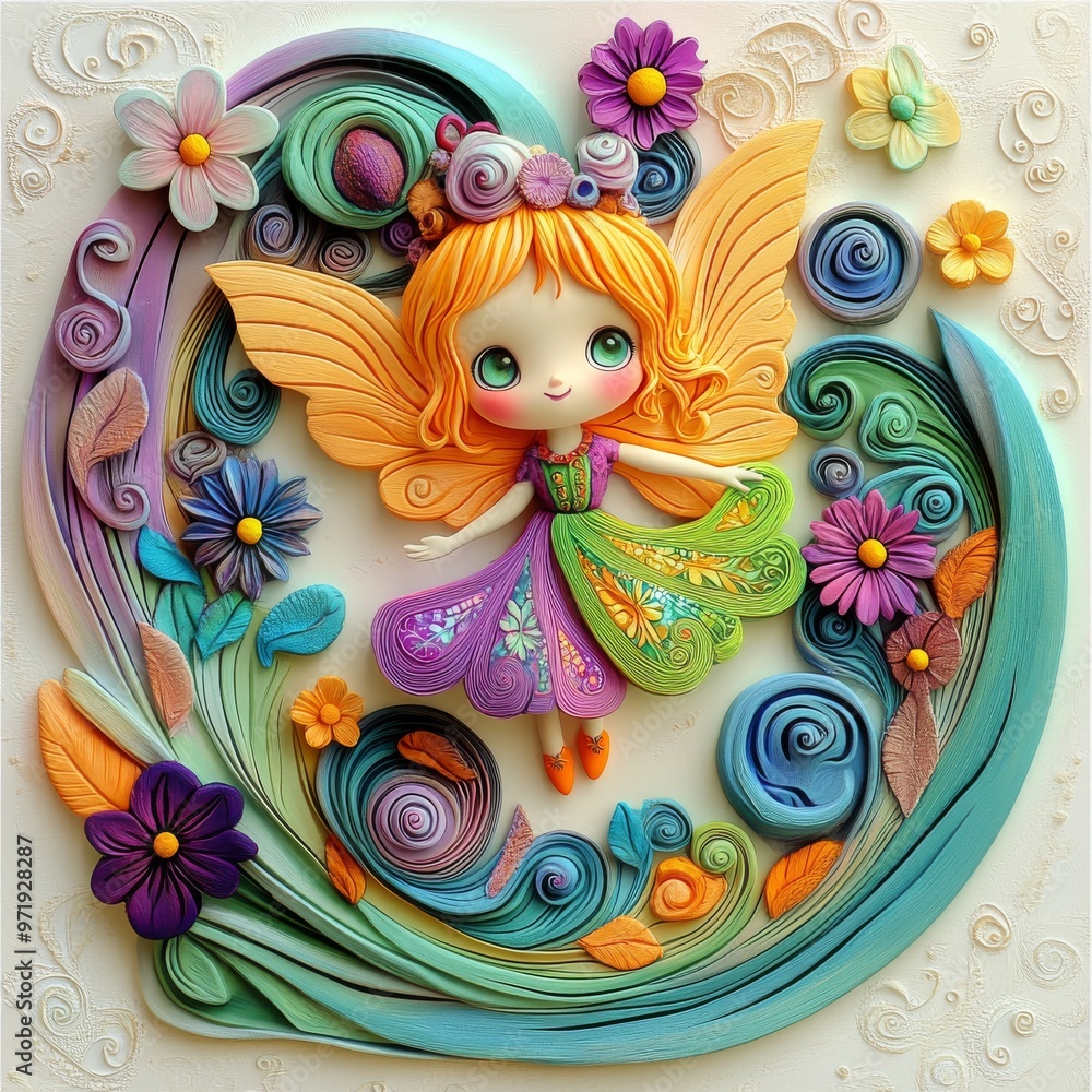 Enchanting Halloween Fairy in Claymation Style with Moonlight Wings and Pastel Waves on White Background Enchanting Halloween Fairy in Claymation Style with Moonlight Wings and Pastel Waves on White Background