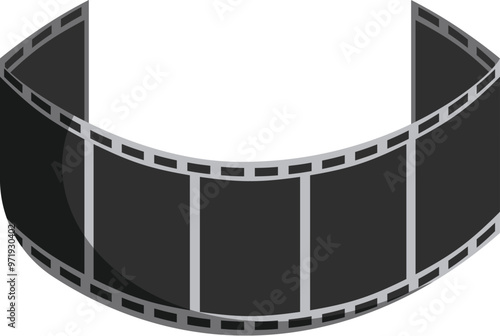 Blank film strip forming a half circle shape, on a white background