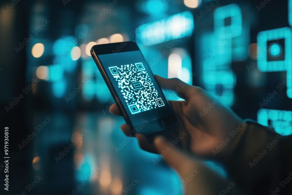 Hand Scanning QR Code on Smartphone Hand Scanning QR Code on Smartphone