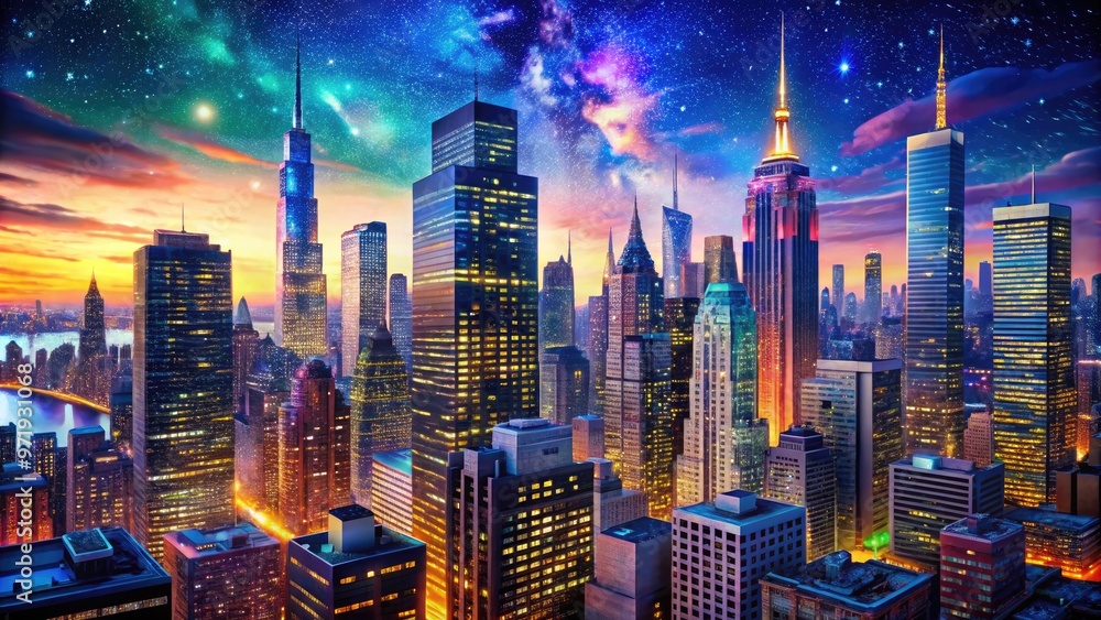 Vibrant digital illustration of New York City's iconic skyline ...