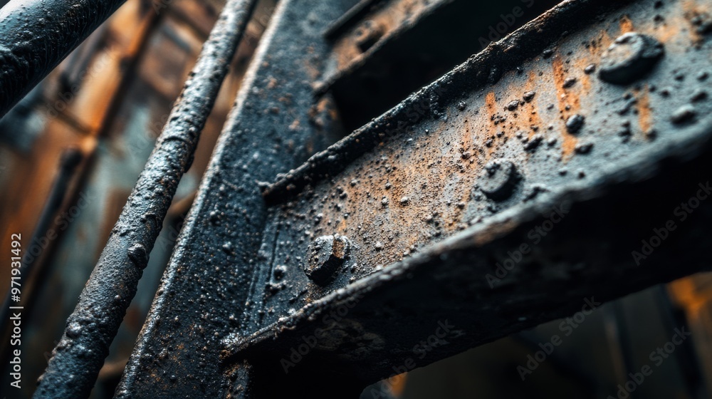 Industrial nostalgia close-up, metal textures, weathered materials, moody lighting Industrial nostalgia close-up, metal textures, weathered materials, moody lighting