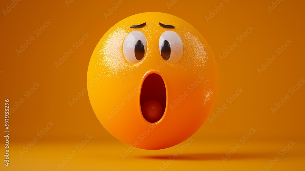Fototapeta premium A surprised orange emoji against a bright yellow background.